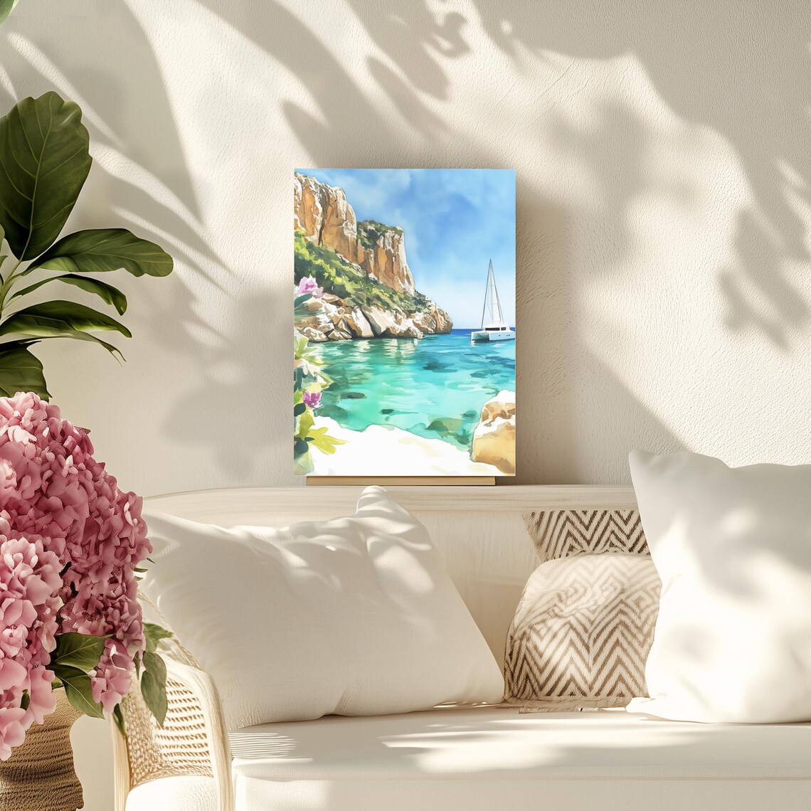 Cala Goloritze Sardinia Italy Watercolor Cove Yacht Art Poster