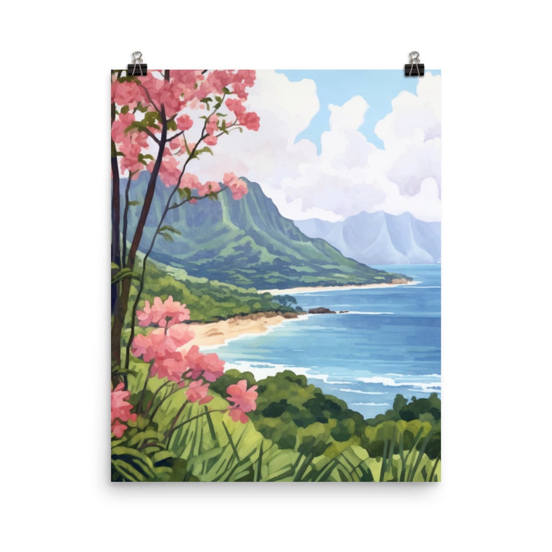 Napali Coast Watercolor Art Print, Kauai Hawaii