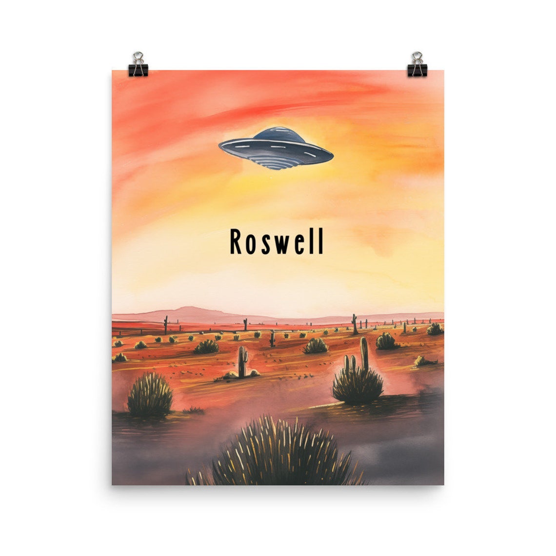 Roswell Flying Saucer Over a Desert Sunset New Mexico Poster