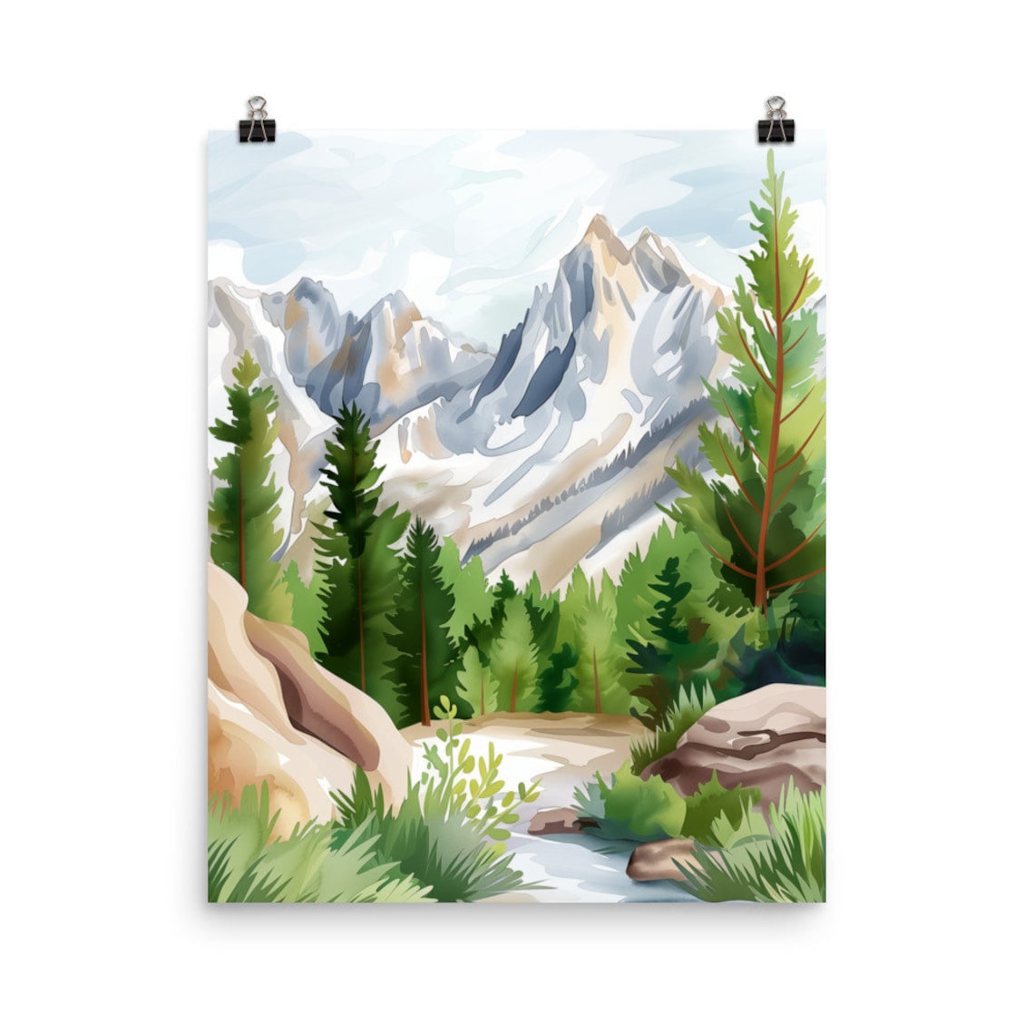 Mount Whitney Sierra Nevada Watercolor Mountain Landscape Print