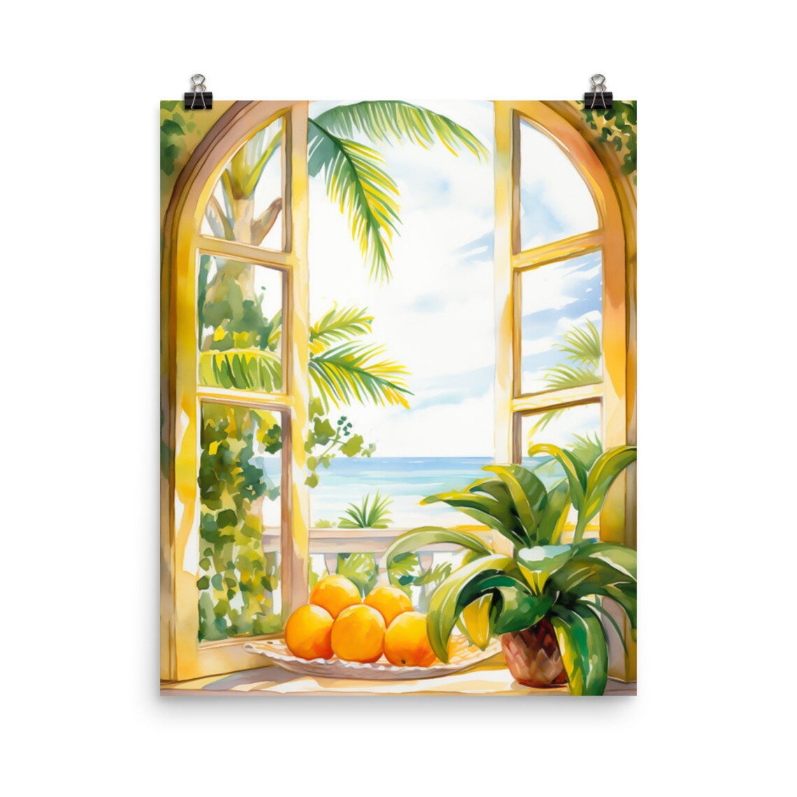 Florida Oranges Watercolor Art Print, Tropical Travel