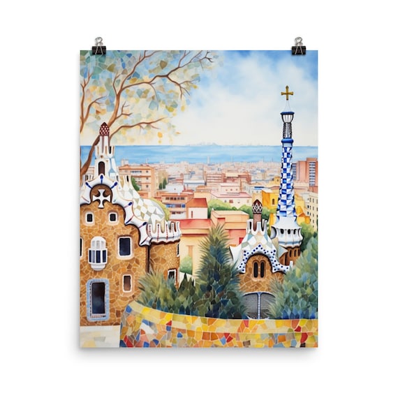 Barcelona Watercolor Art Print, Catalonia Cityscape