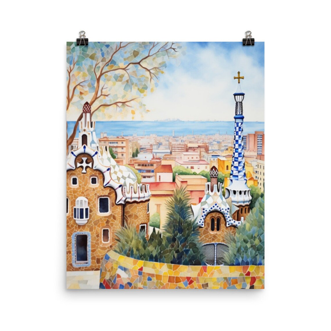 Barcelona Watercolor Art Print, Catalonia Cityscape