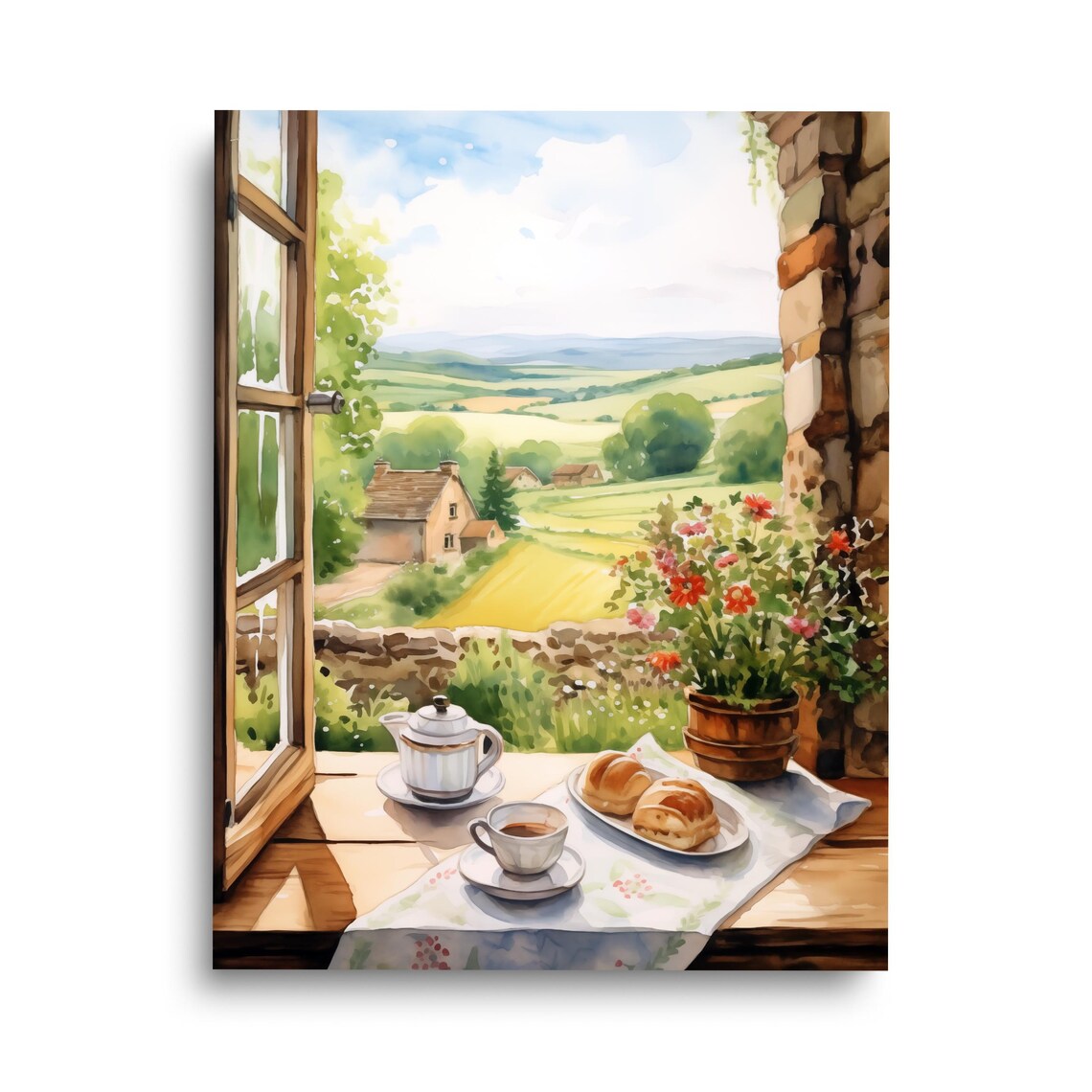 English Kitchen Watercolor Print, England Travel Poster