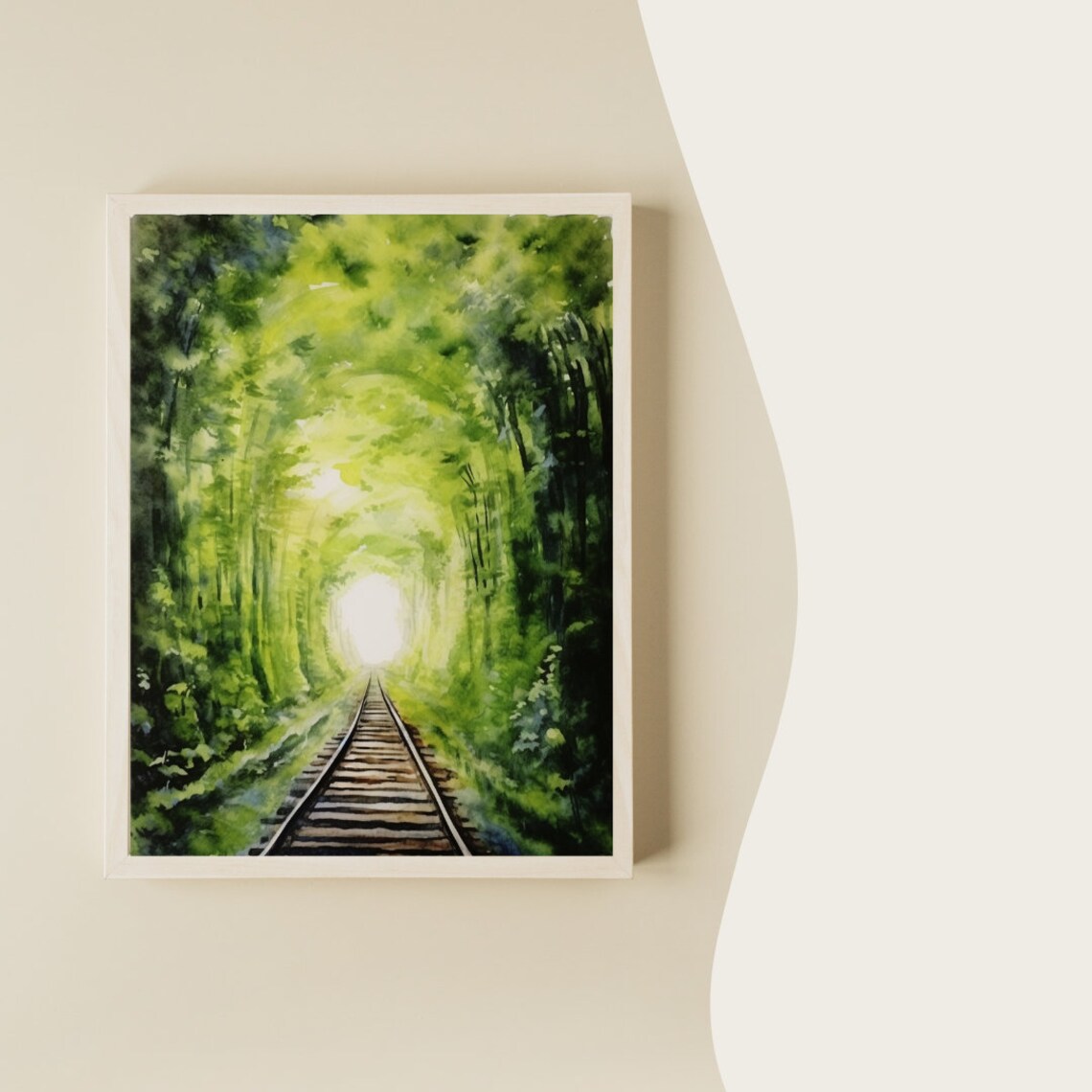 Tunnel of Love Klevan Green Railway Tree Tunnel Watercolor Poster - Image 2
