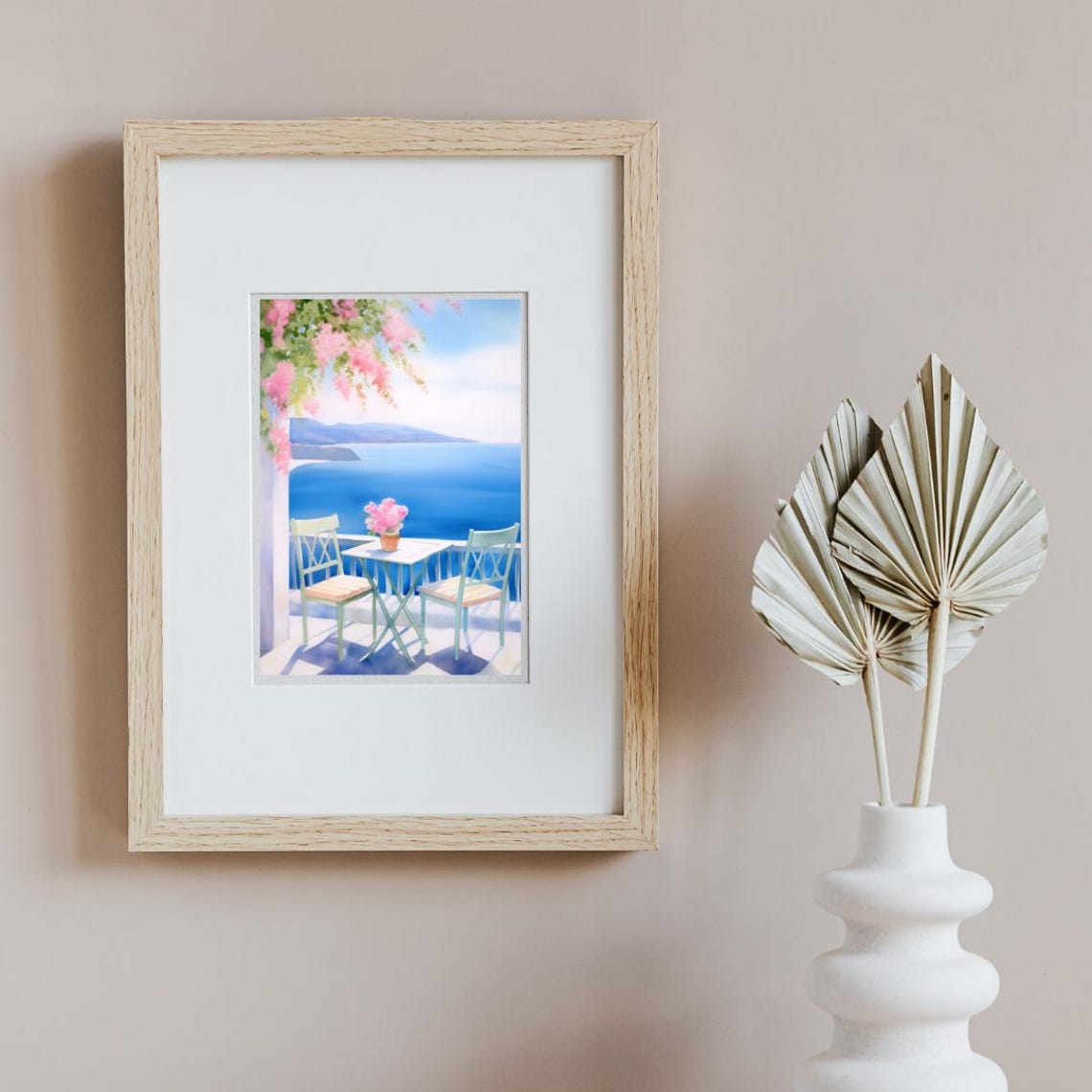 Milos Balcony Table Bougainvillea Aegean Sea View Scene Poster - Image 2