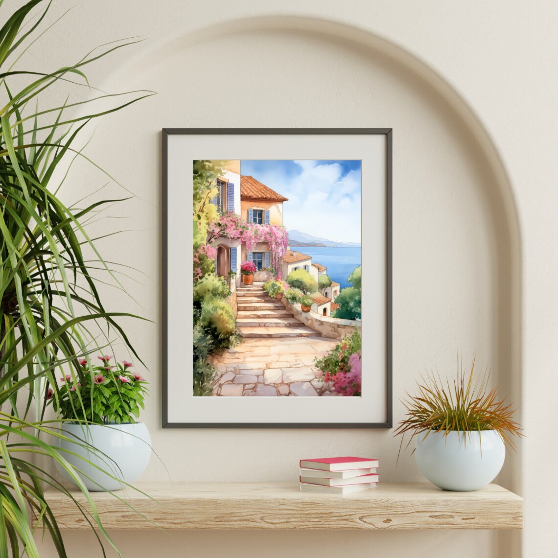 Cote d'Azur Villa Steps with Bougainvillea overlooking Sea Poster - Image 3