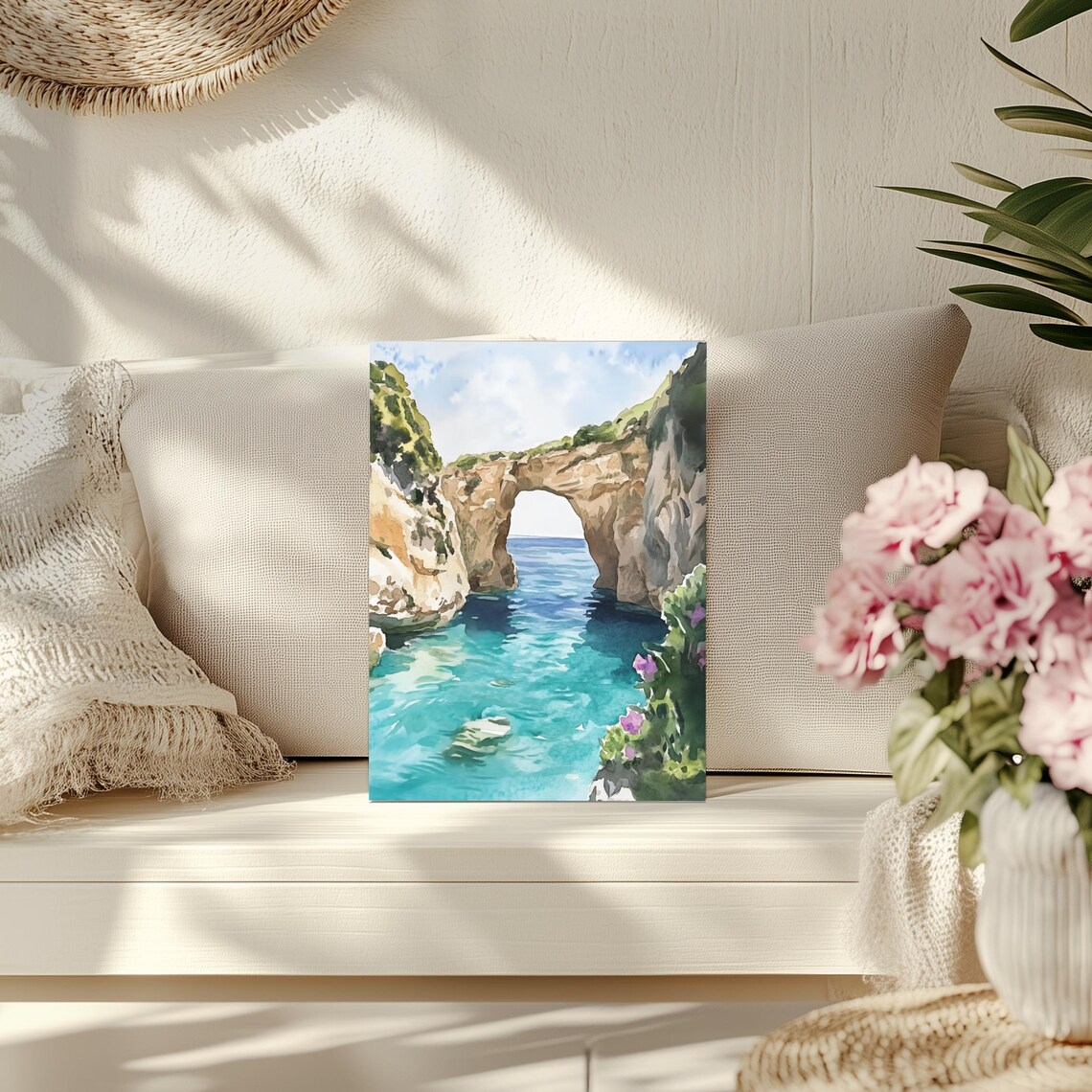 Tripitos Arch Paxos Greece Sea Arch Watercolor Travel Poster