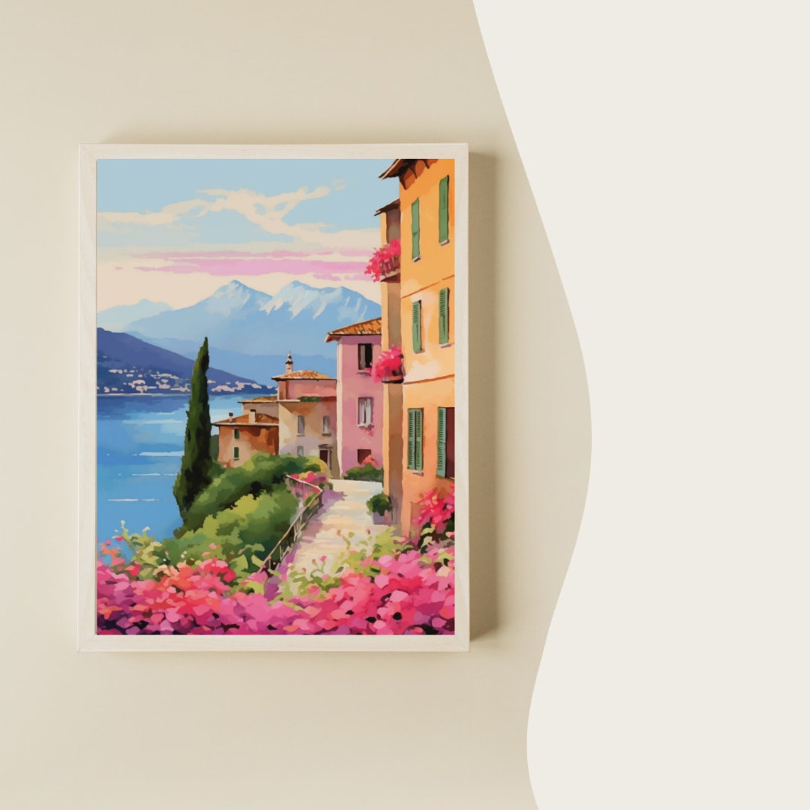 Lake Garda Lakeside Path with Colorful Houses and Cypress Poster - Image 2