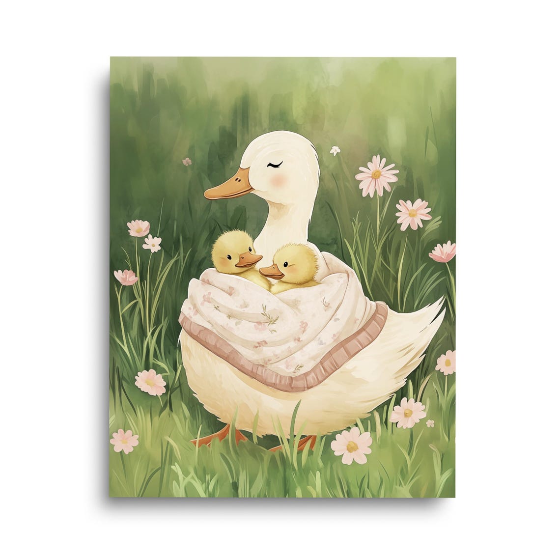 Mother Duck Ducklings Watercolor Nursery Poster Cute Farmyard