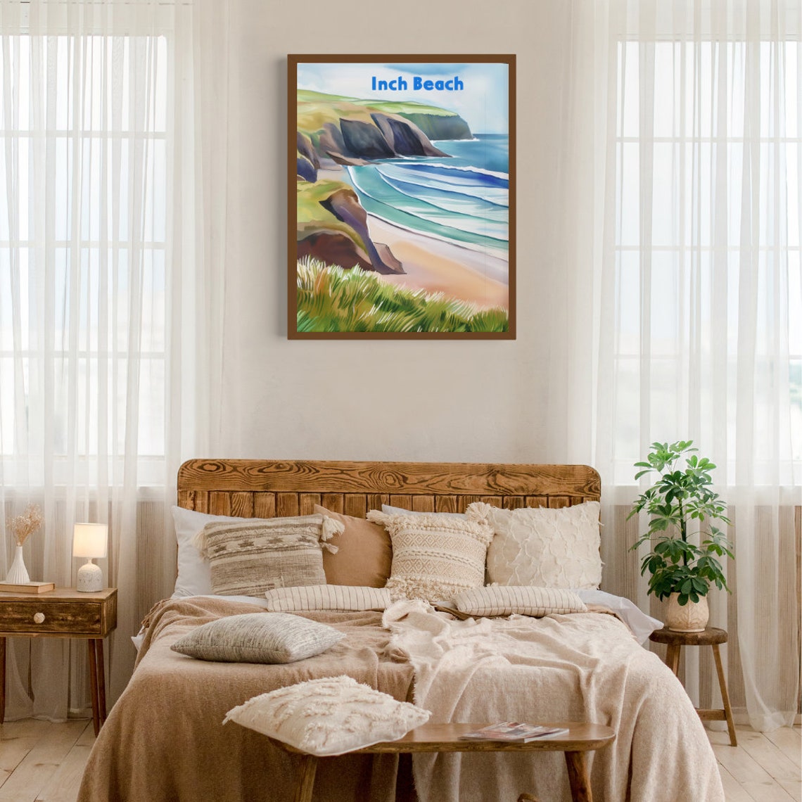 Inch Beach Dramatic Cliffs and Golden Sand Watercolor Travel Poster - Image 3
