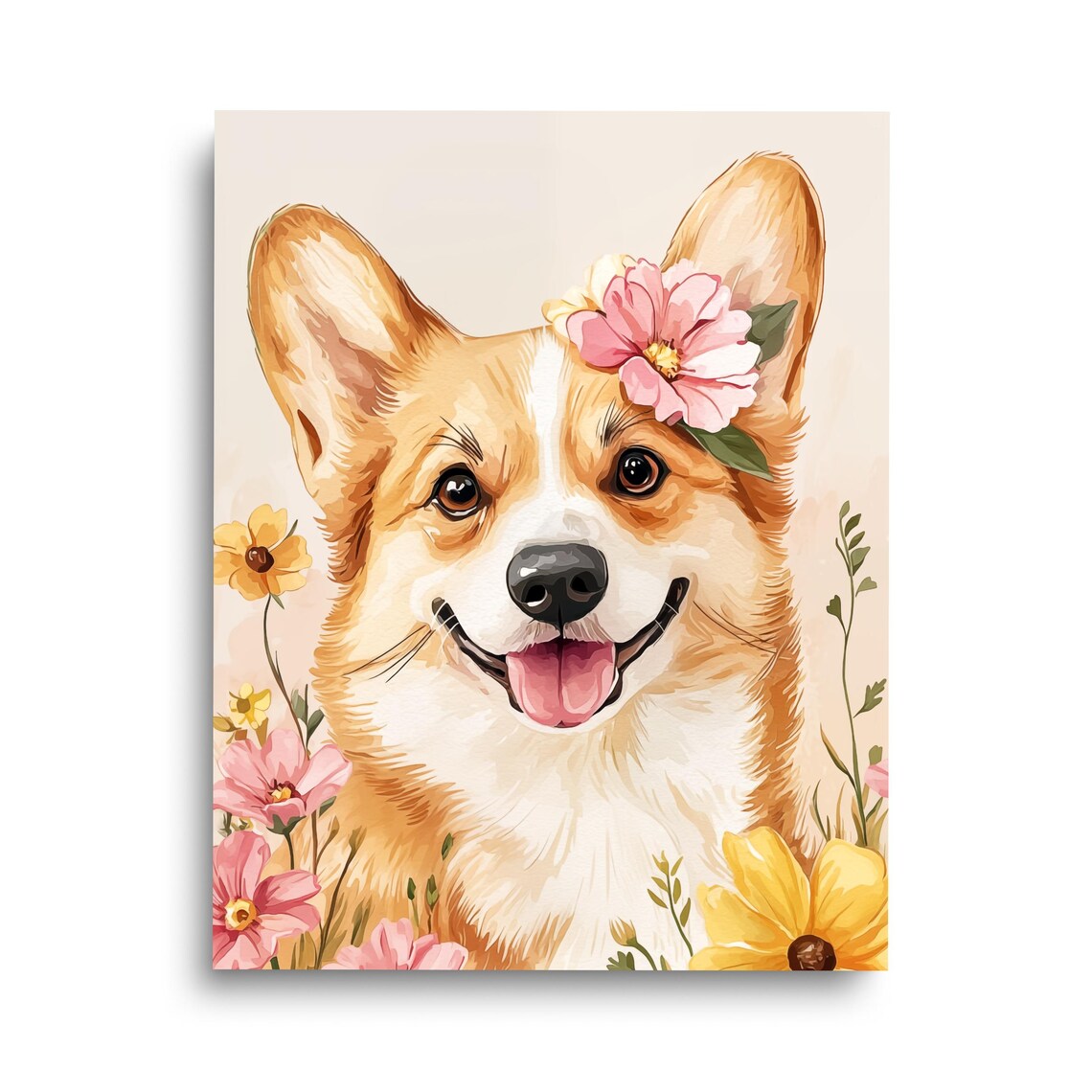 Corgi Pet Portrait Print, Nursery Dog Wall Art