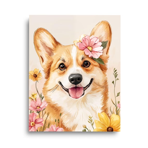 Corgi Pet Portrait Print, Nursery Dog Wall Art