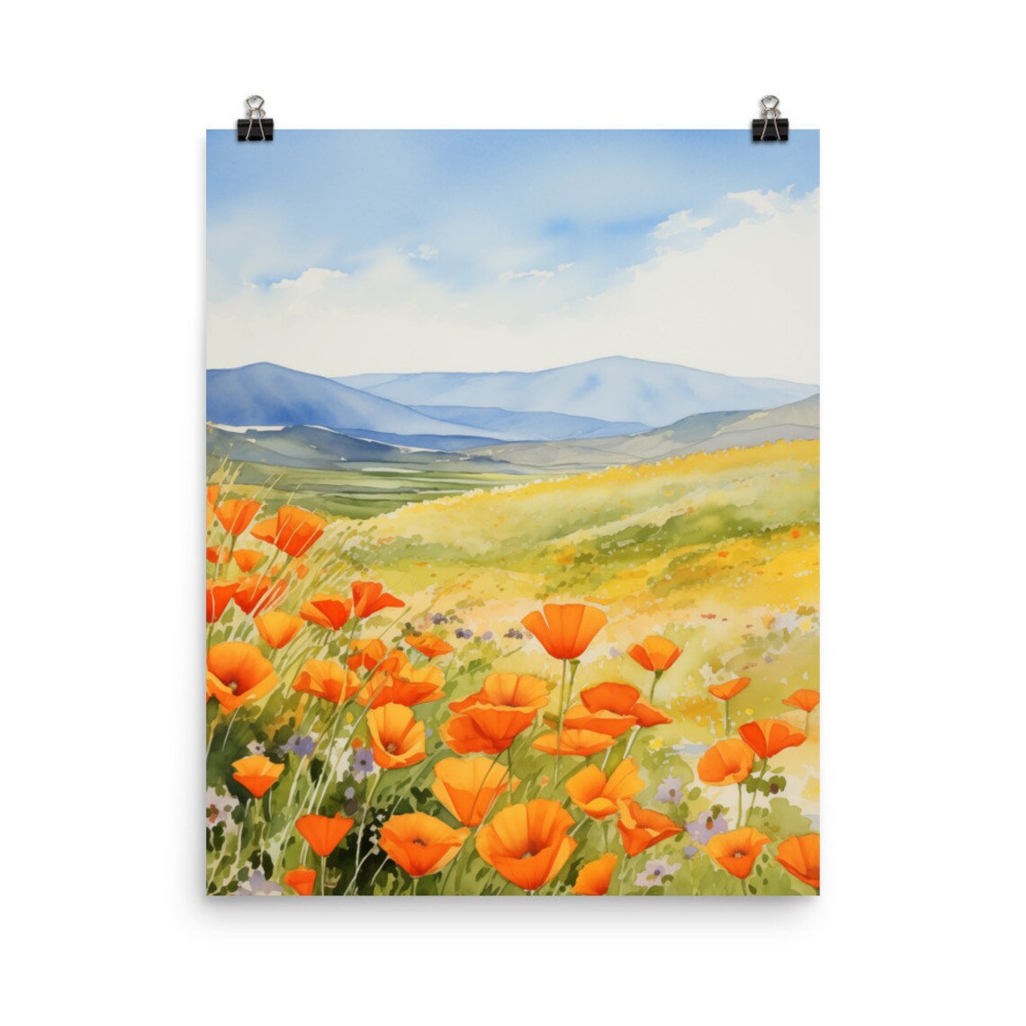 Antelope Valley Watercolor Print, Poppy Wildflowers
