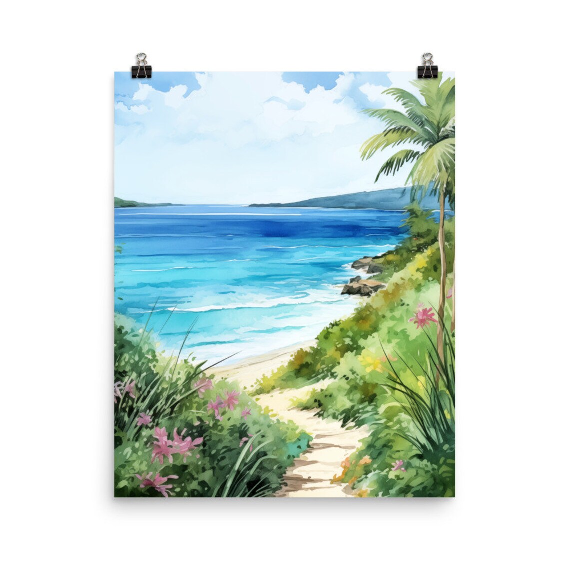 Culebra Watercolor Travel Poster, Puerto Rico Coastal
