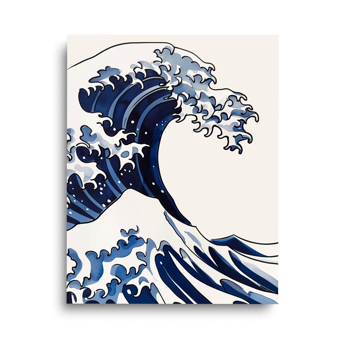 Great Wave Hokusai Style Blue Ocean Watercolor Seascape Art Poster