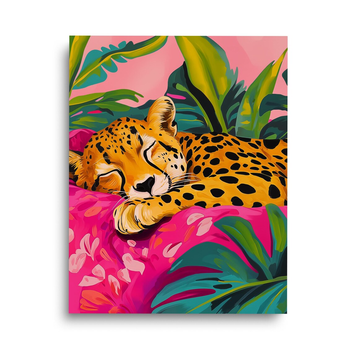 Sleeping Cheetah Maximalist Retro Wildlife Art Print