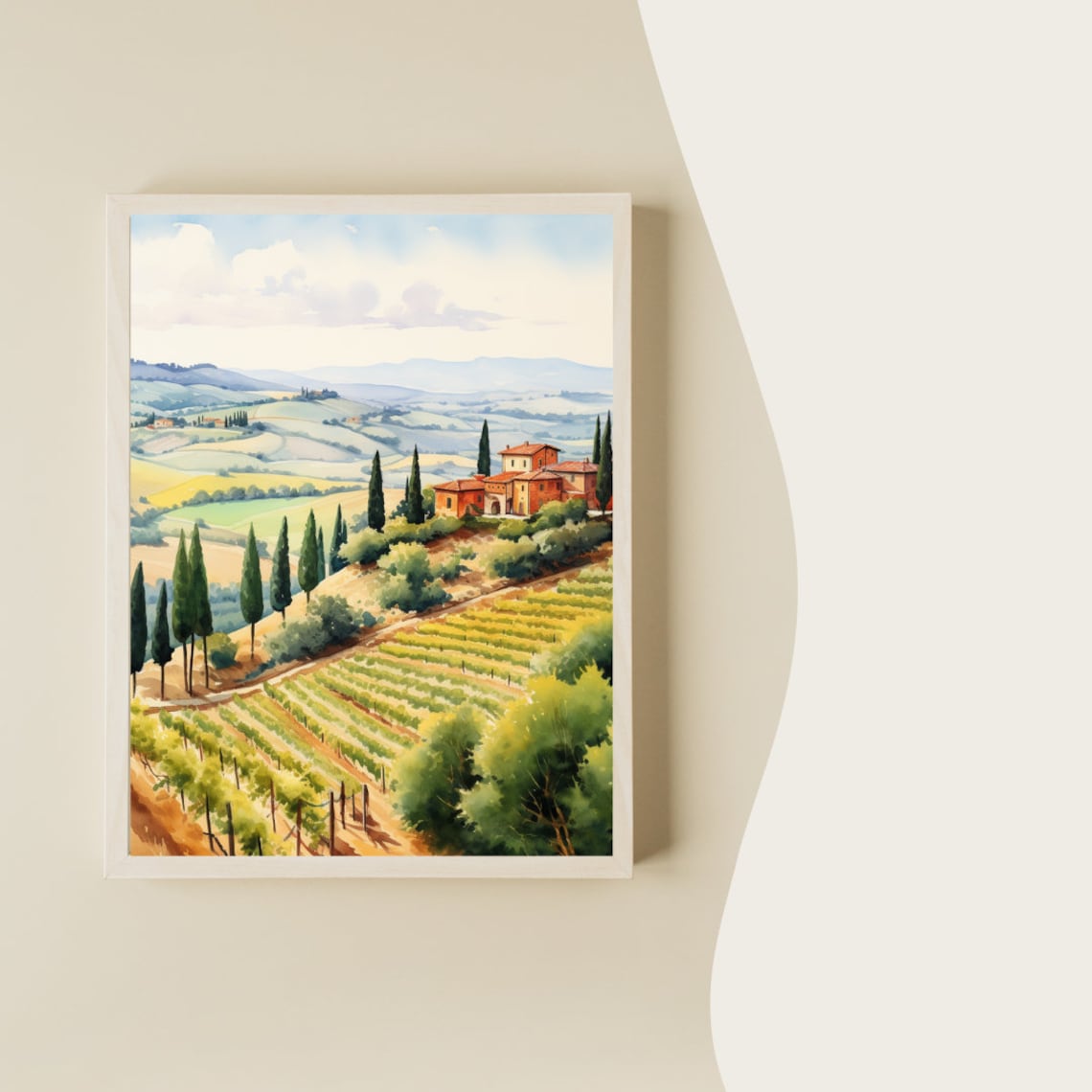 Tuscany Watercolor Travel Poster, Italian Landscape - Image 2
