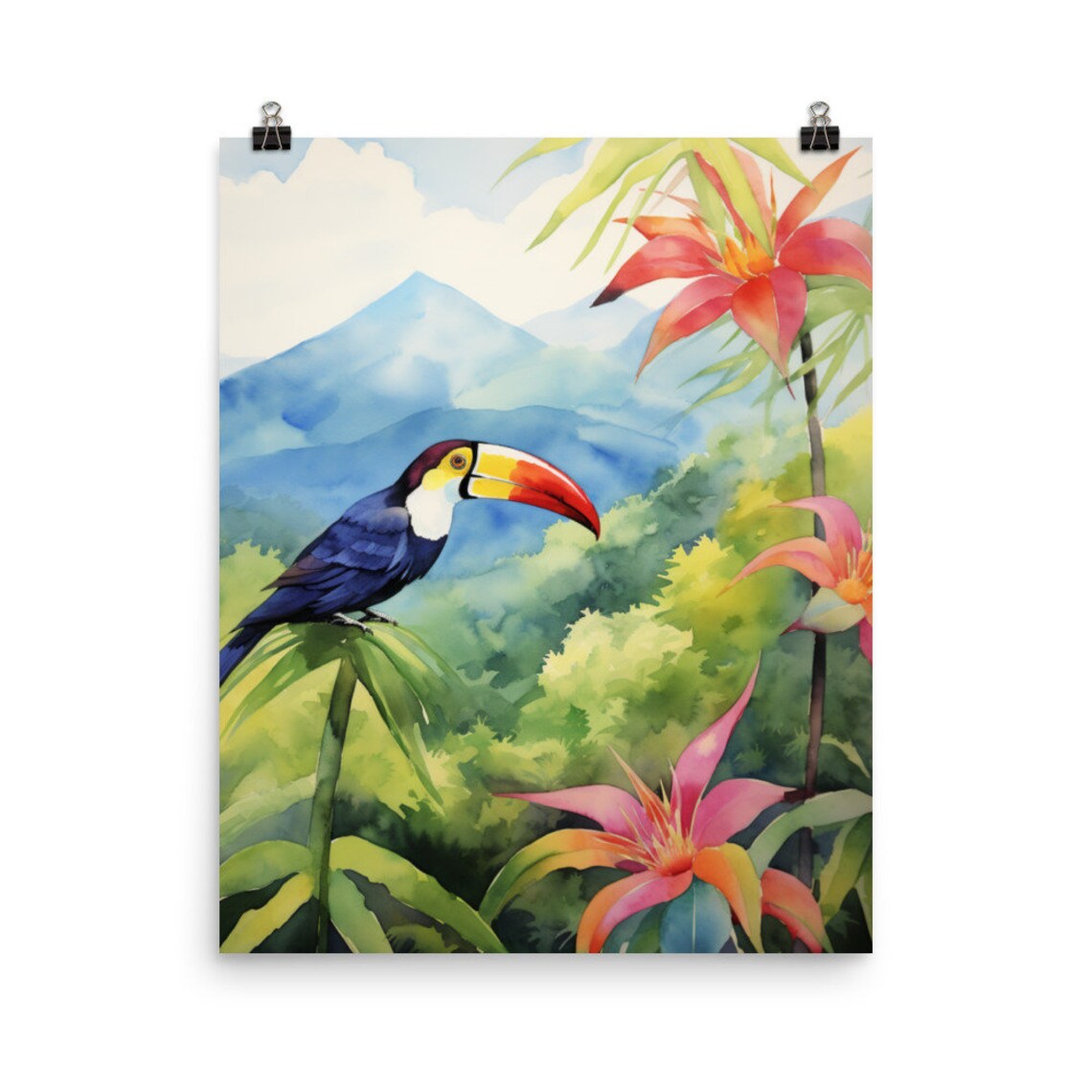 Alajuela Mountain Watercolor Print, Costa Rica Landscape