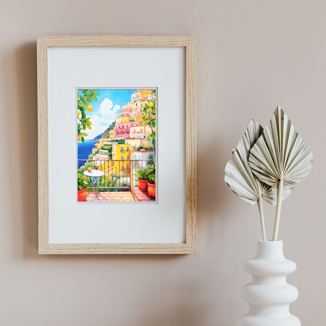 Positano Lemon Tree Balcony over Colorful Cliffside Town Poster - Image 2