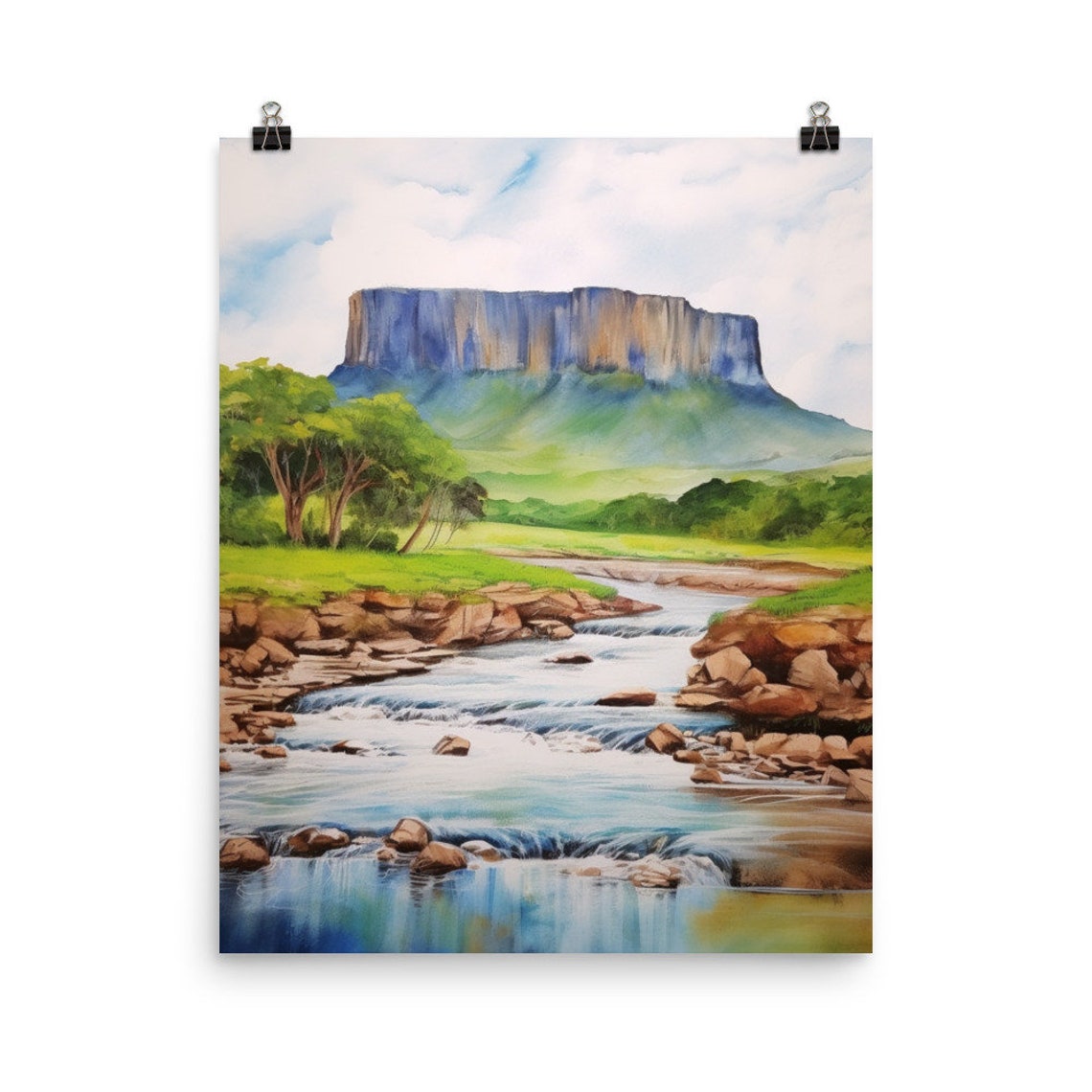 Mount Roraima Venezuela Tepui Waterfall River Watercolor Poster