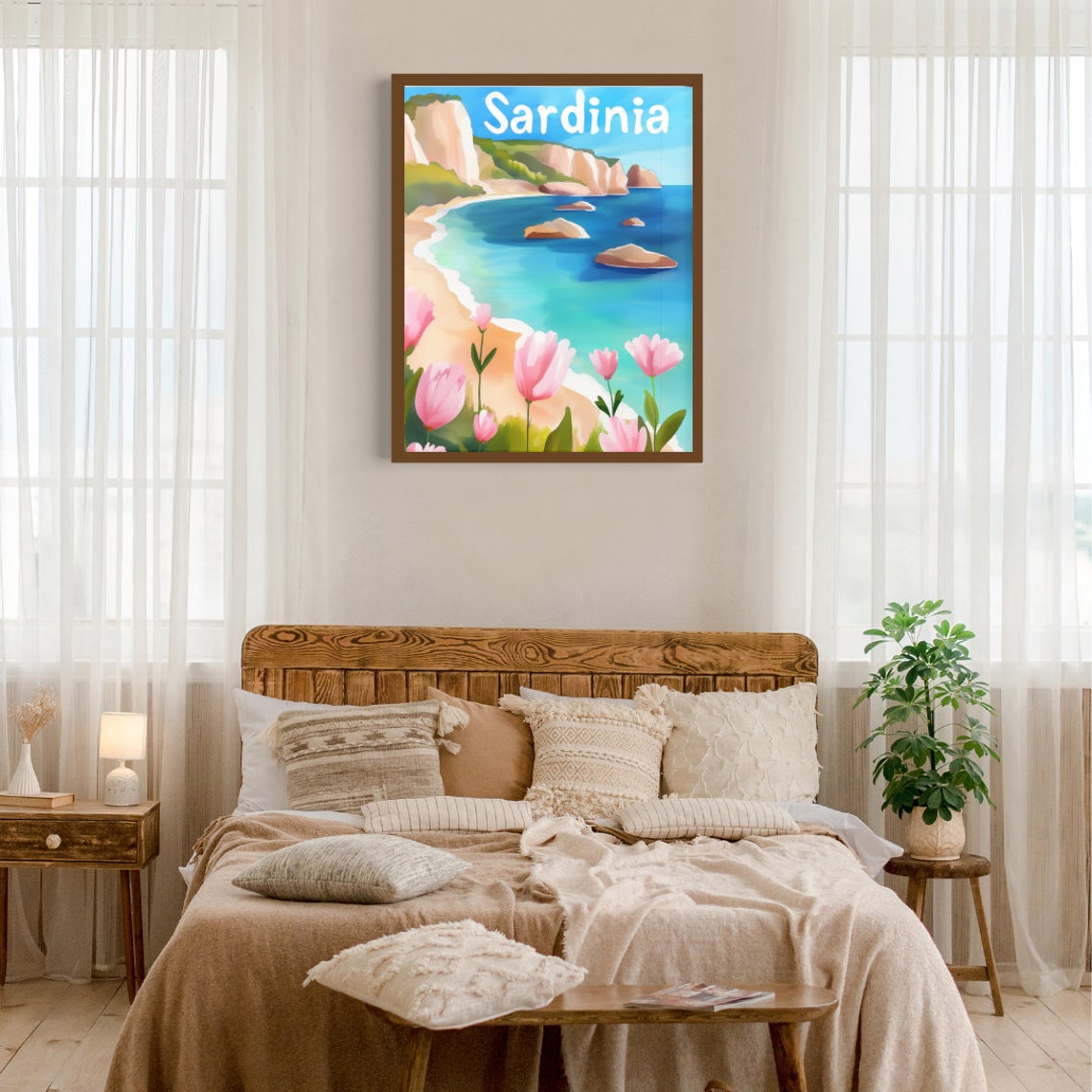 Sardinia Beach with Limestone Cliffs Retro Vintage Travel Poster - Image 3