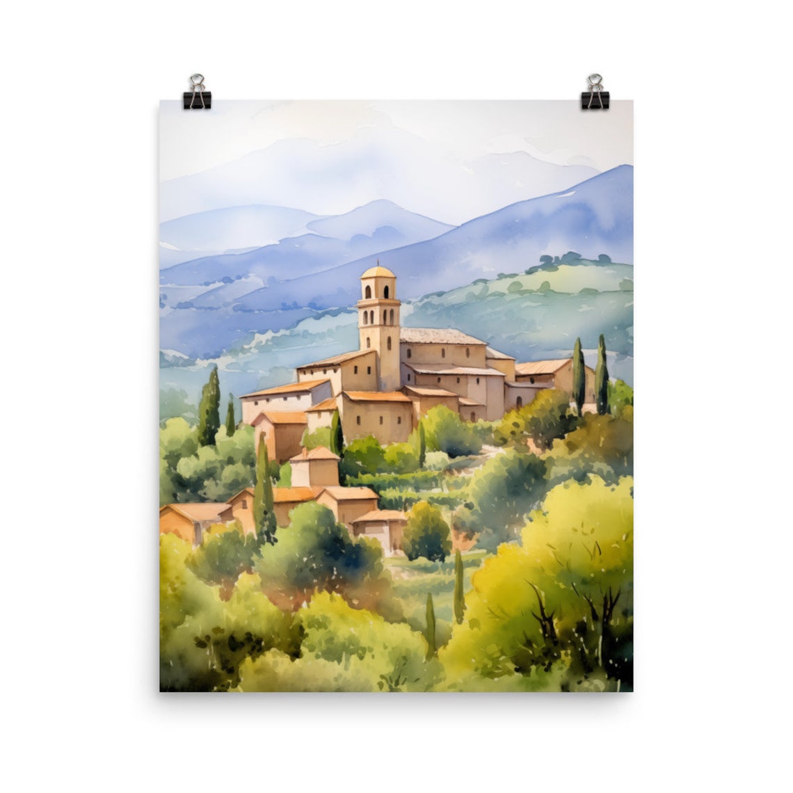 Ainsa Watercolor Travel Poster, Medieval Huesca