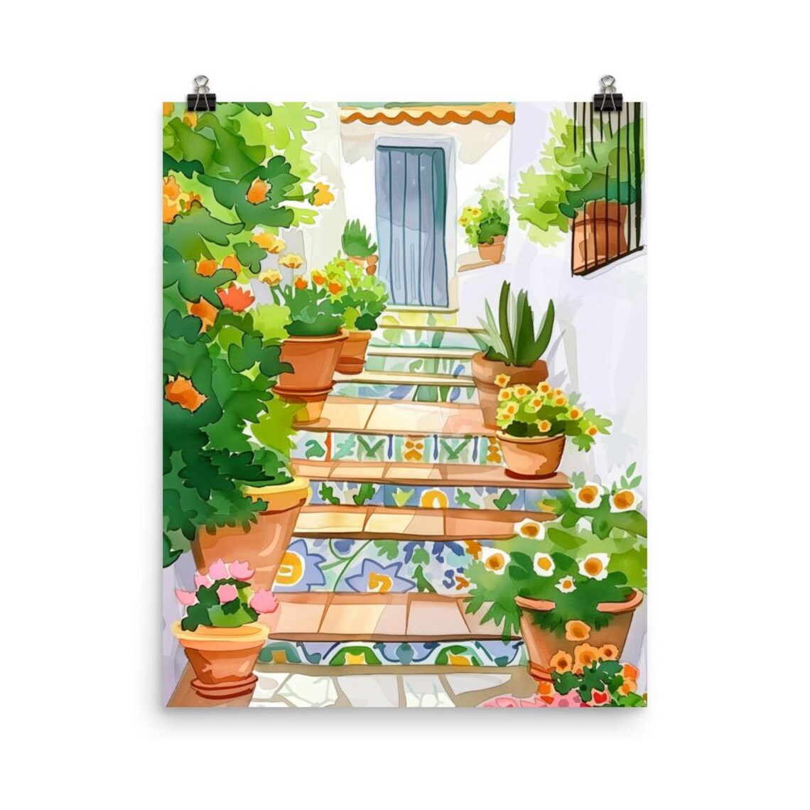 Andalusia Mosaic Staircase Watercolor Travel Poster