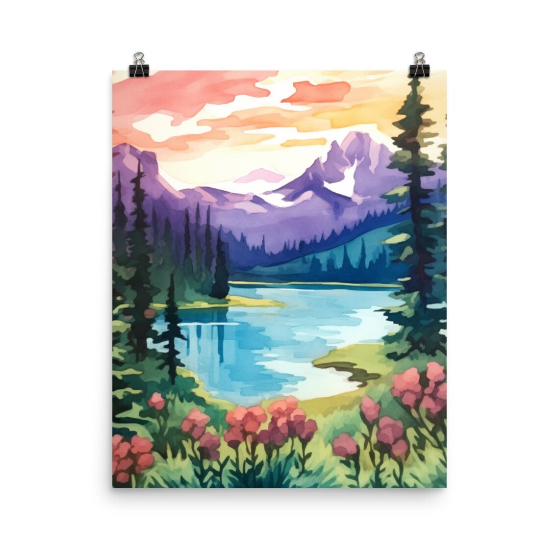 Banff National Park Watercolor Art Print, Canadian Rockies
