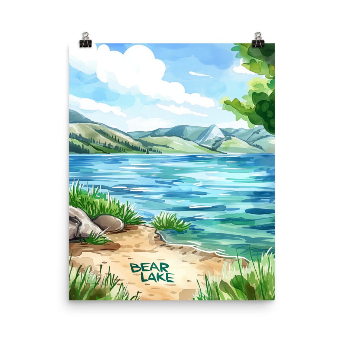 Bear Lake Watercolor Print, Utah Scenic Landscape Poster