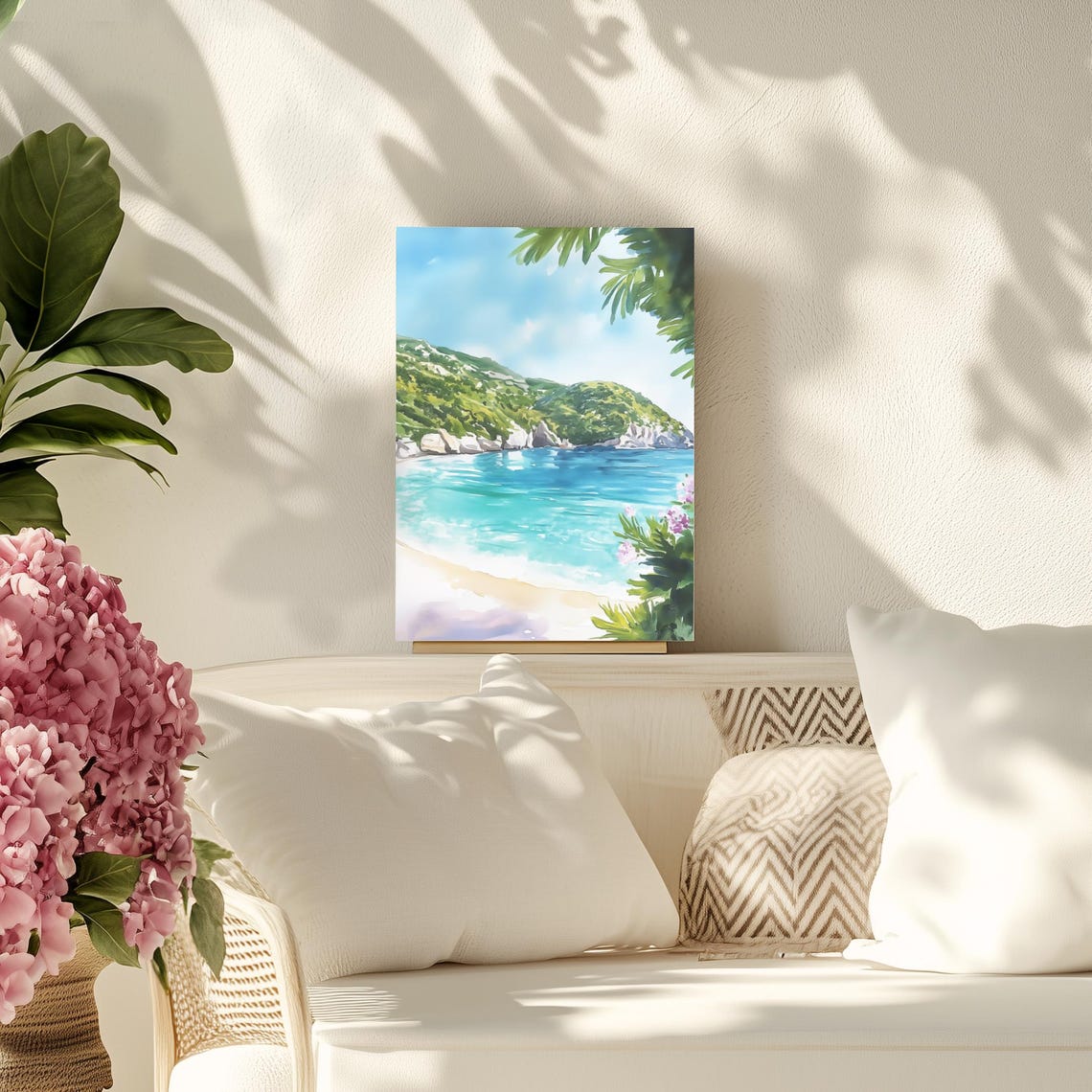 Kastani Beach Skopelos Greece Watercolor Coastal Landscape Art Poster