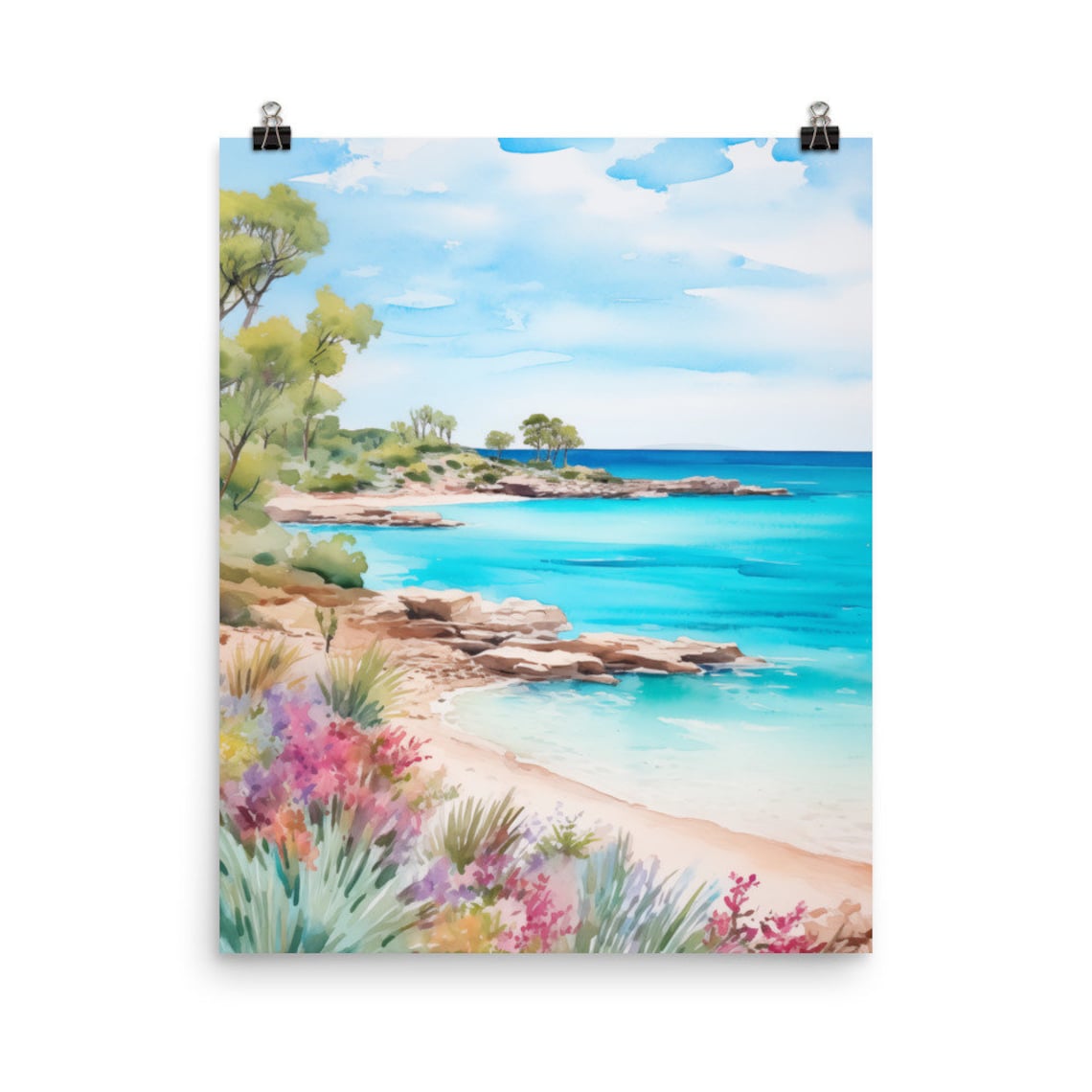 Cala Saona Turquoise Cove and Rocky Beach in Formentera Poster