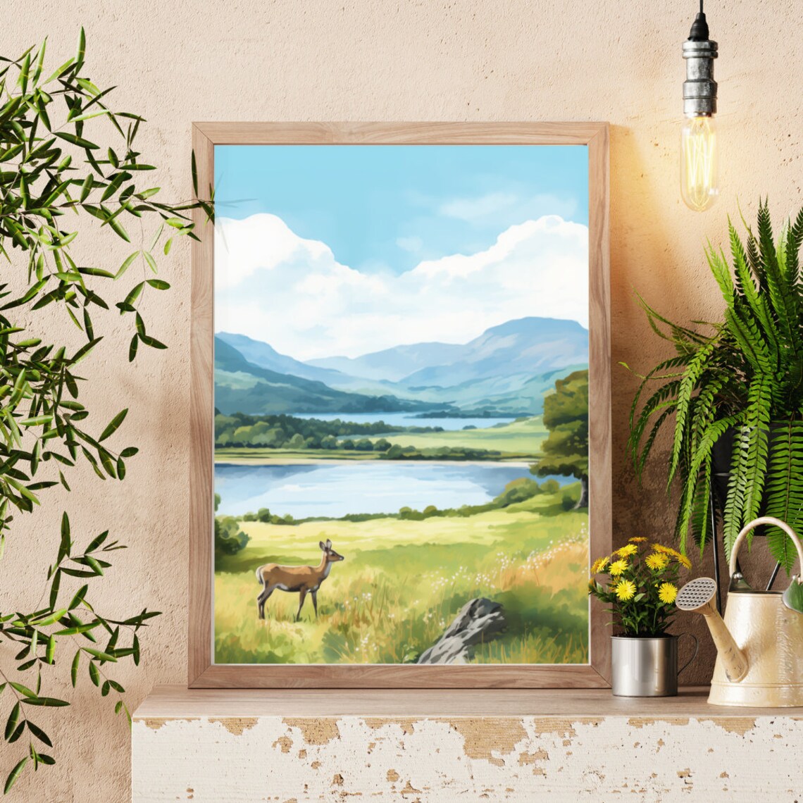 Killarney National Park Deer by the Lakeside Watercolor Poster - Image 3