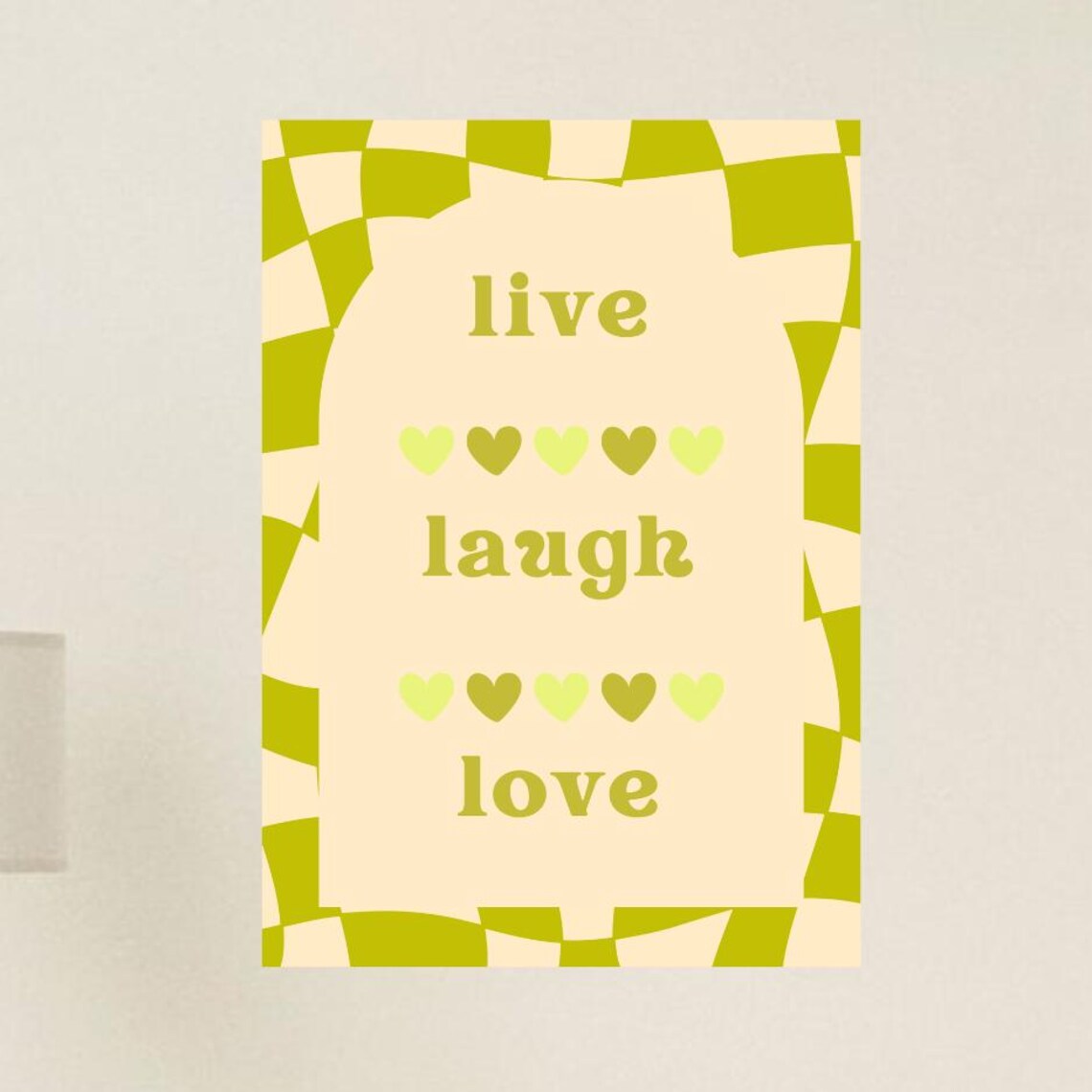 Live Laugh Love Lime Green Retro Hearts Living Room Quote Poster