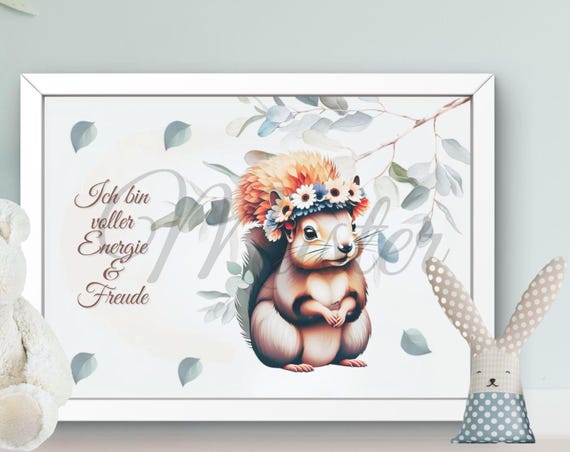 Nursery Decor Poster Wall Art For Kids Animal Poster Flower Wreath Animals Motivational Poster Wall Art