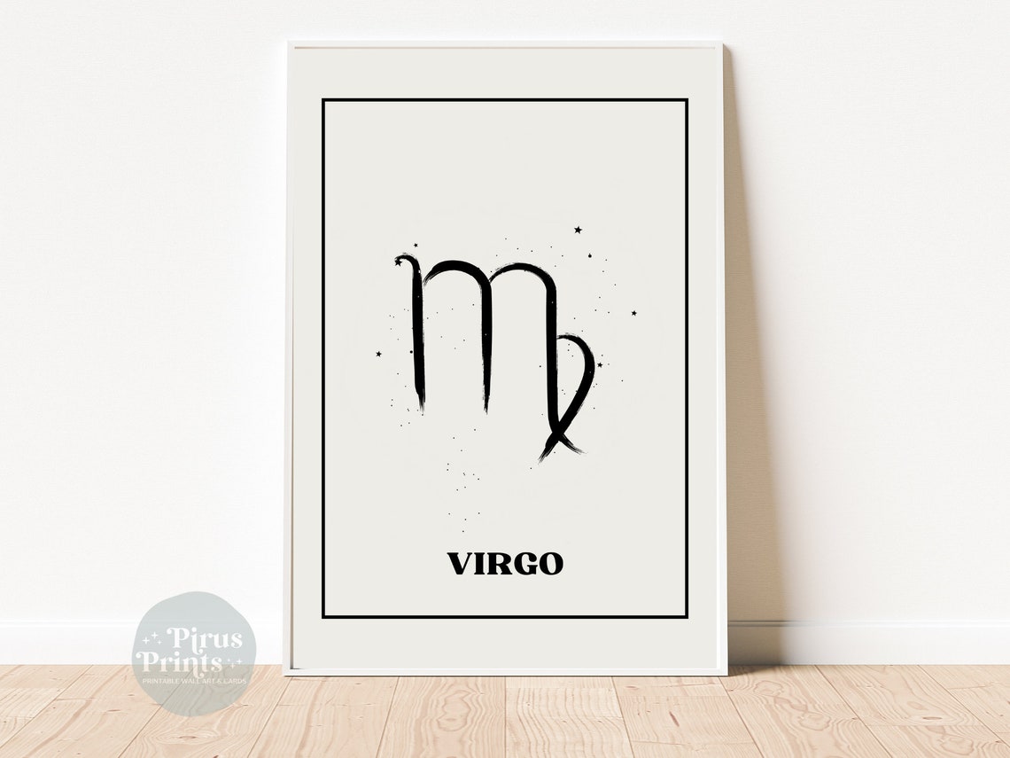 Virgo Maiden Zodiac Sign Minimal Black White Starry Wall Art - Image 4
