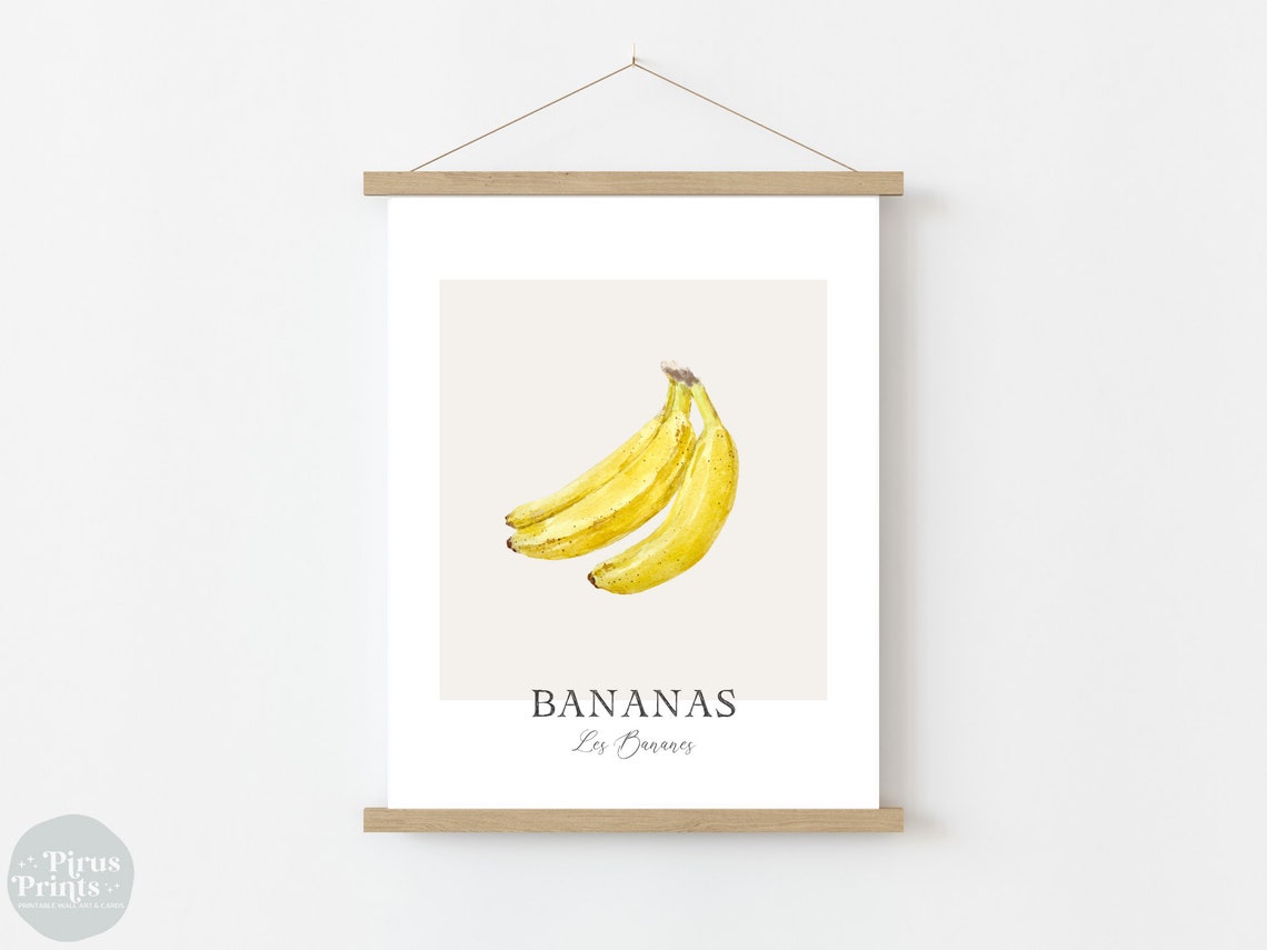 Bananas Print Kitchen Wall Art Watercolor Banana Wall Decor Tropical Fruit Art Print Instant - Image 3