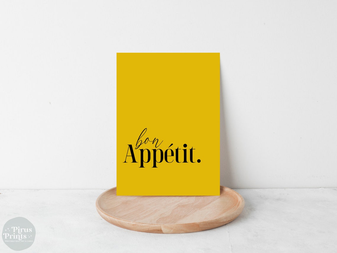 Warm Bon Appetit Mustard Yellow Kitchen Typography Wall Art Gift - Image 2