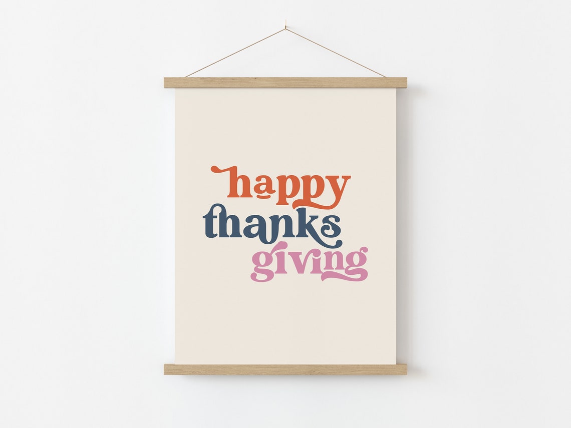Happy Thanksgiving Retro Typography Print Multicolor Holiday Wall Art - Image 2