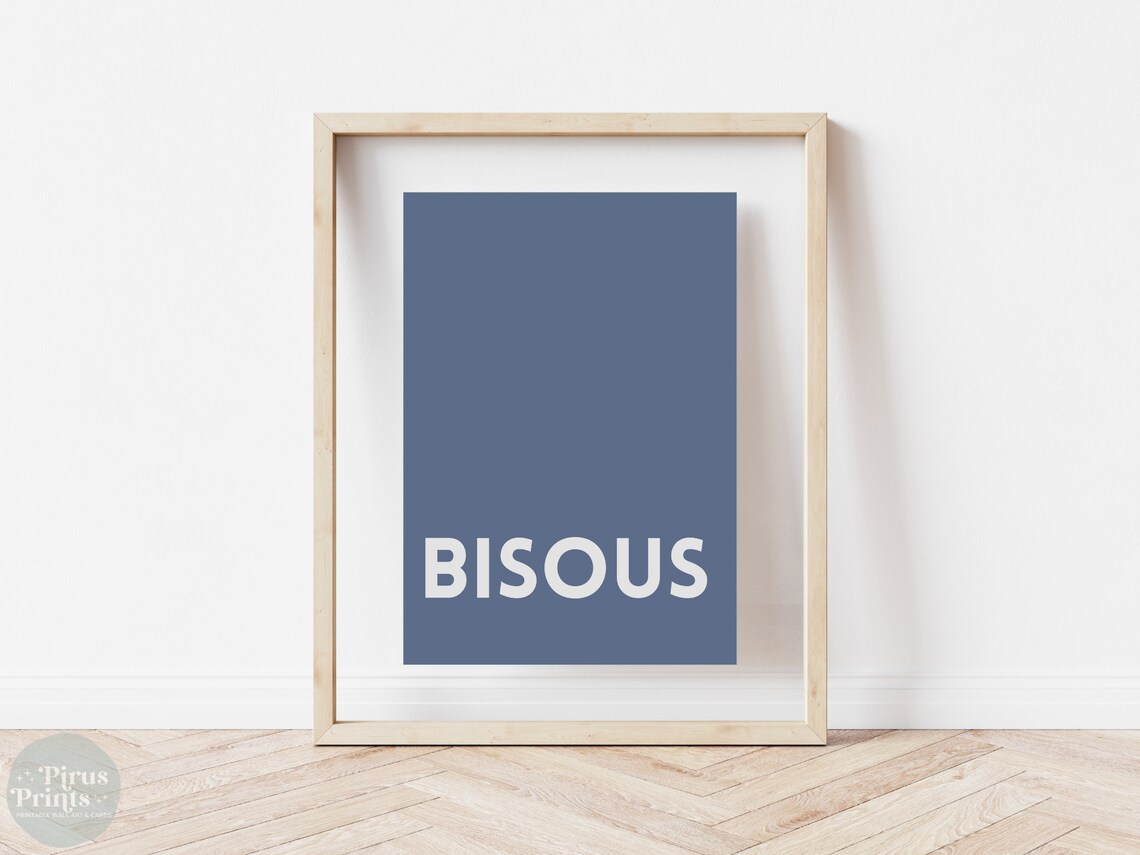 Blue Bisous Print French Wall Art Bold Typography Poster Minimalist Print - Image 5