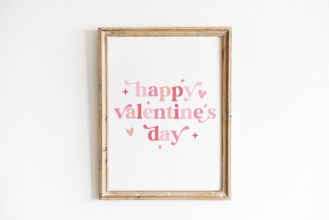 Happy Valentines Day Pink Retro Typography Hearts Sparkles Poster - Image 3