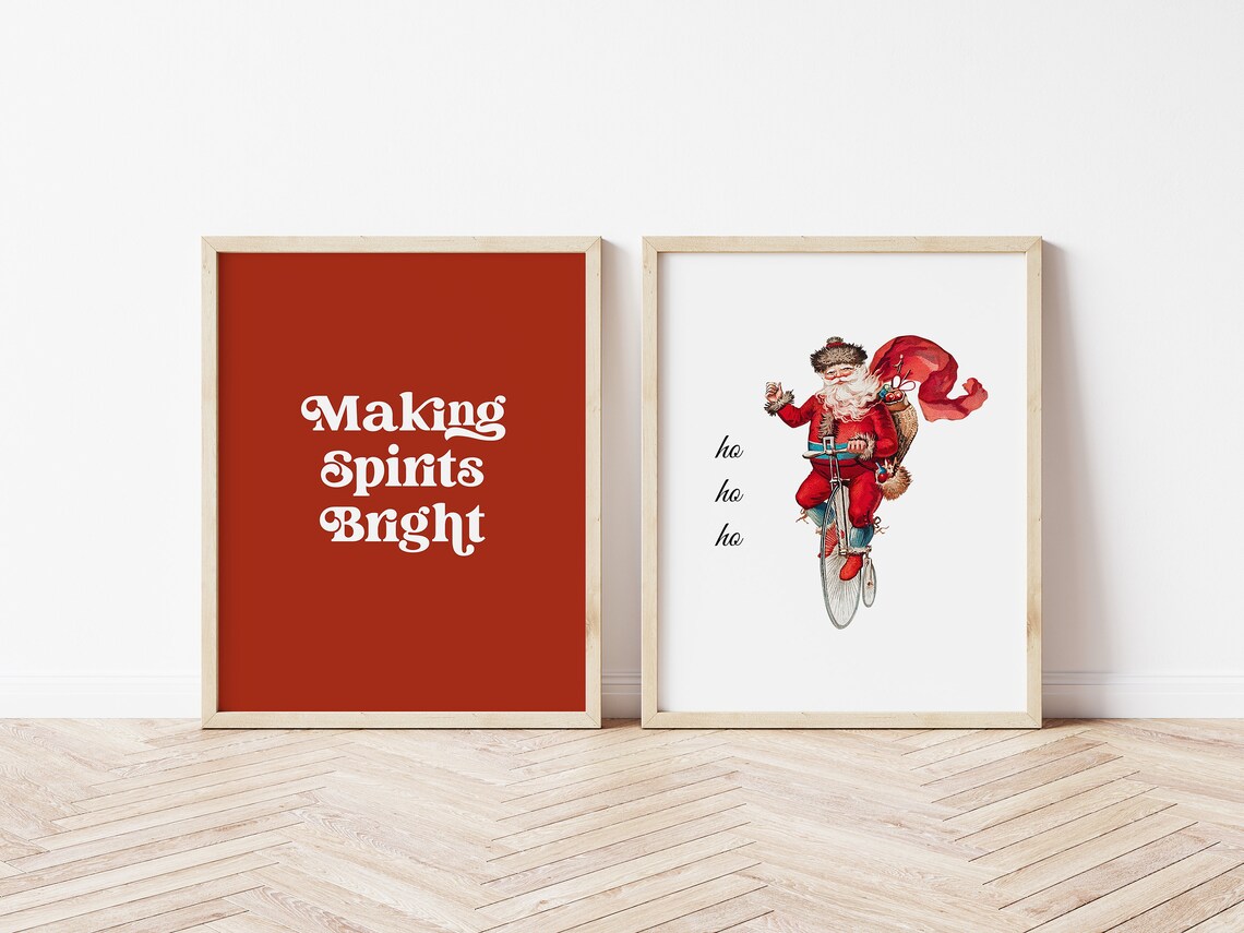 Vintage Santa Riding Penny Farthing Bike Ho Ho Ho Christmas Print - Image 3