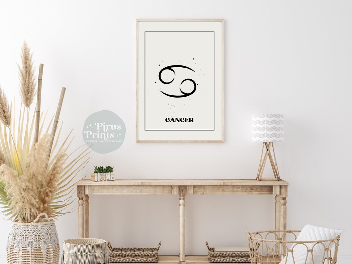Crab Cancer Zodiac Sign Minimal Black White Starry Wall Art Gift - Image 2