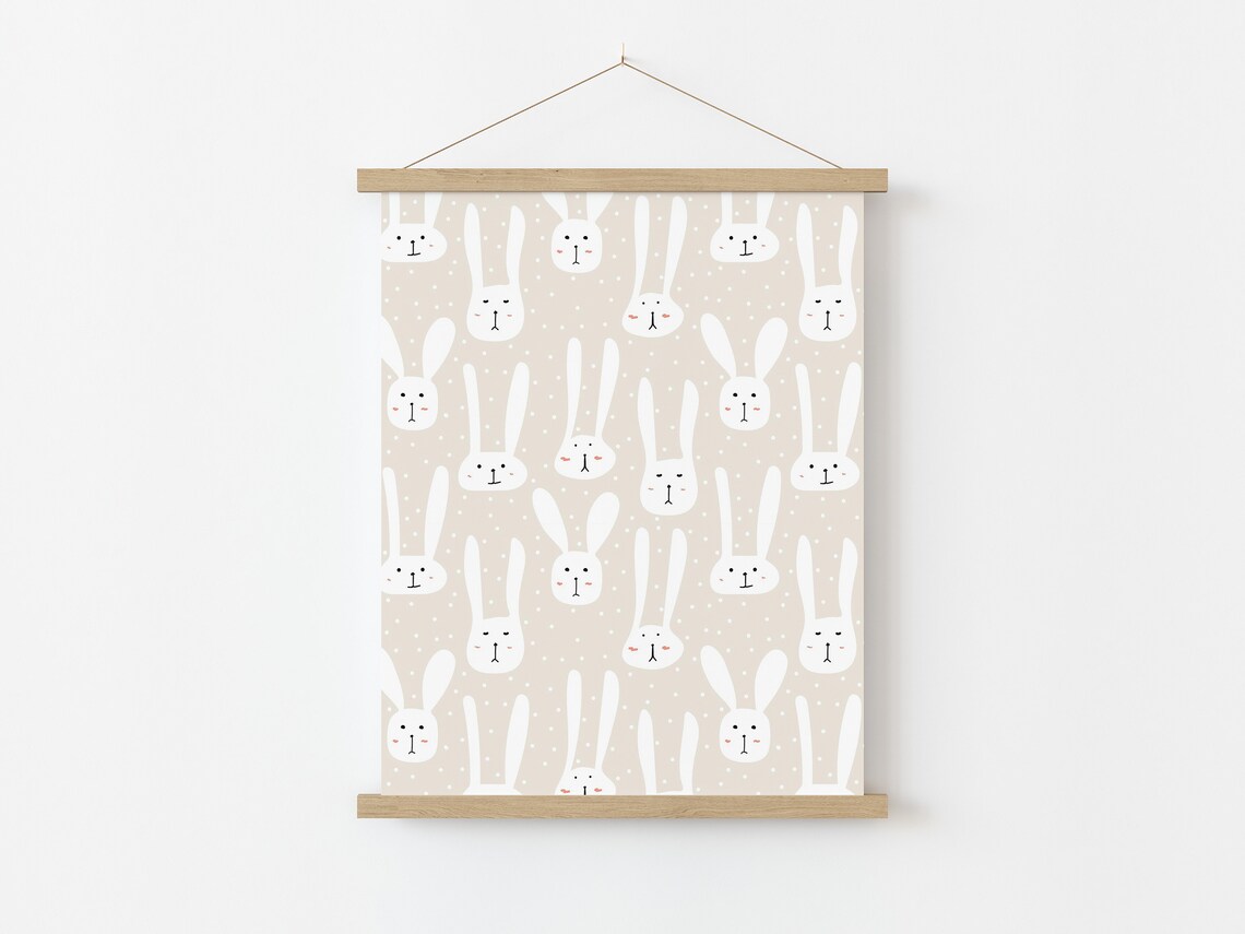 White Bunnies, Minimalist Easter Decor Art Print - Image 3