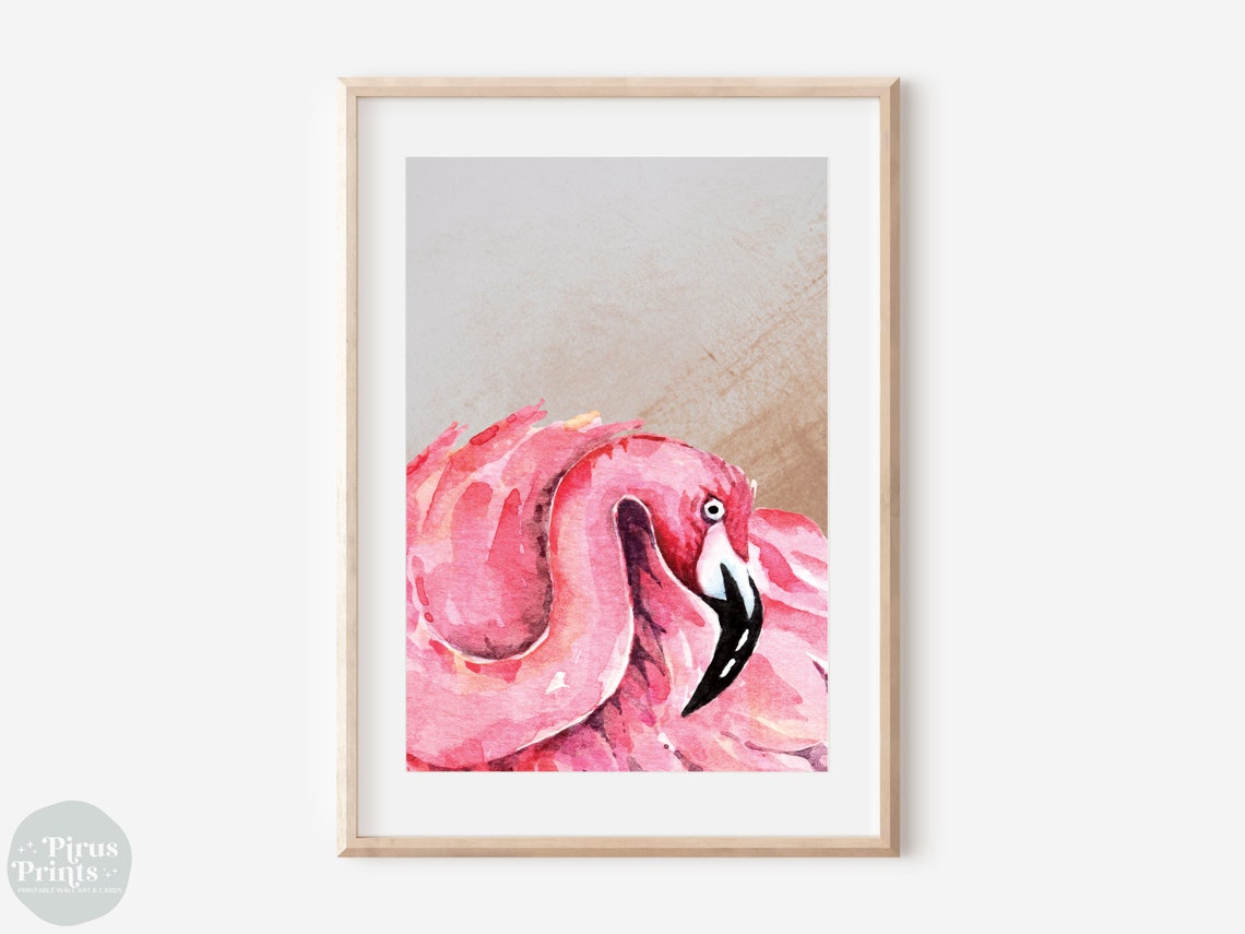 Tropical Pink Flamingo Watercolor Close Up Bold Maximalist Wall Art - Image 2