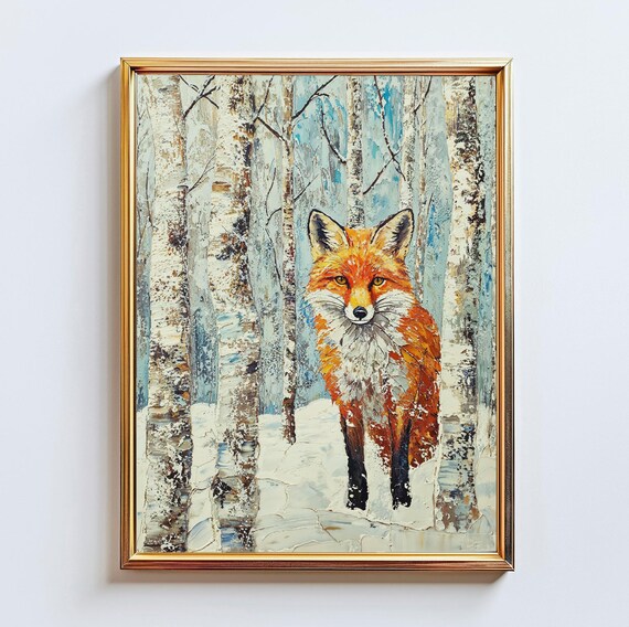 Fox In Snowy Birch Forest Wall Art Northern Usa Canada