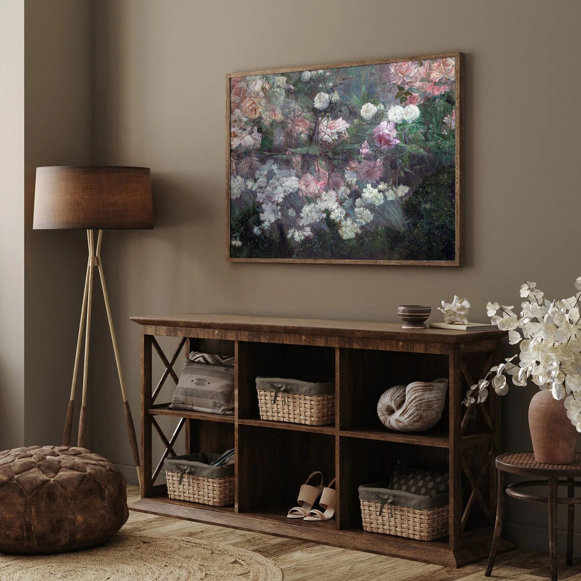 Vintage Rose Garden Impressionist Oil Painting Lush Floral Poster - Image 3