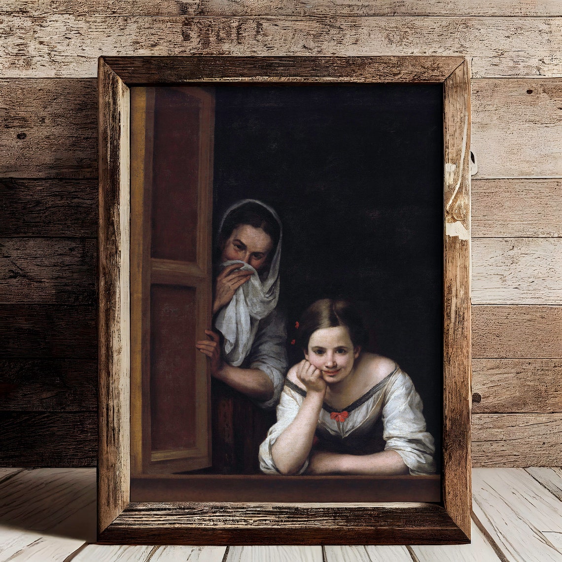 Two Women at a Window Baroque Style Antique Portrait Painting Poster - Image 3