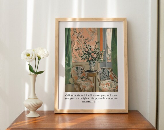 Jeremiah 33 Floral Interior Matisse Style Scripture Verse Poster