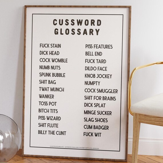 Cuss Word Glossary Funny British Slang Humor Typography Poster